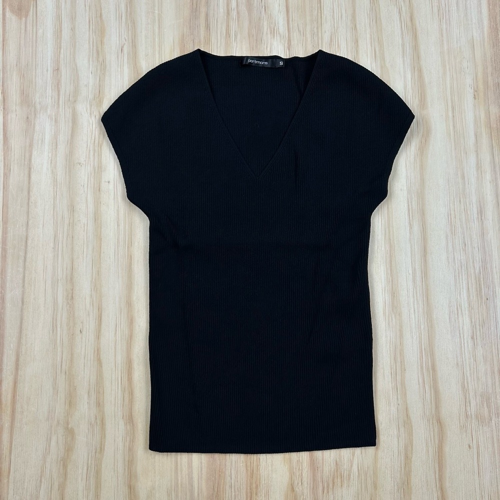 Portmans Women's Short‎ Sleeve Ribbed T Shirt Black Size Small